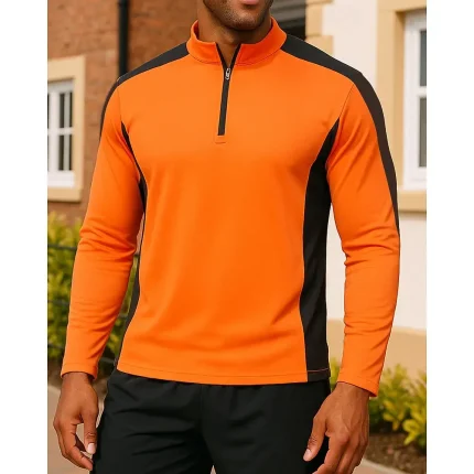 Men's Workout Shirt Running Top Zipper Long Sleeve