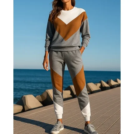 Women Tracksuit Pocket Color Block